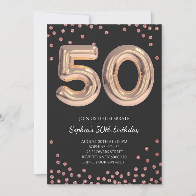 Women 50th Birthday Fifty Rose Gold Elegant Invitation (Front)