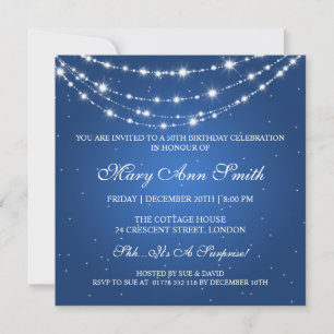 Women 50th Birthday Party Sparkling Chain Blue Invitation