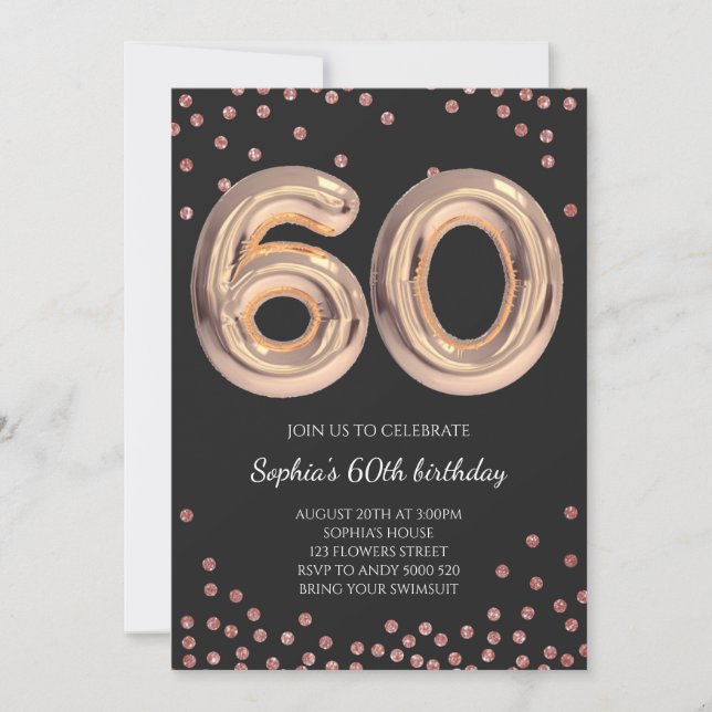 Women 60th Birthday Sixty Rose Gold Elegant Invitation (Front)