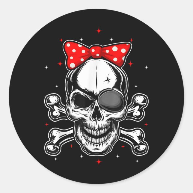Women &amp; Girls Cute Pirate Skull Crossbones  Classic Round Sticker (Front)