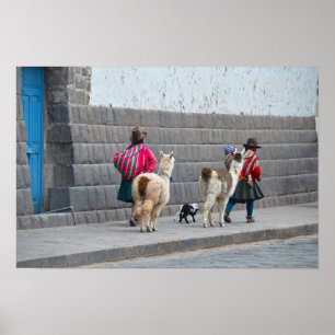 Women and Alpacas, Cusco, Peru Poster