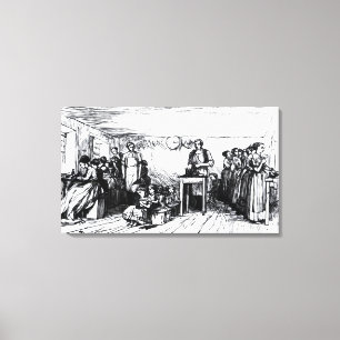 Women and Children Making Shoes Canvas Print