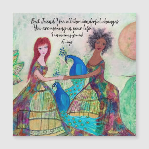 Women and Peacocks Whimsical Art Magnetic Card