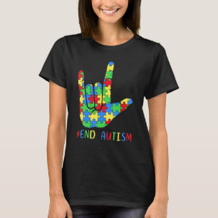 Women Asl Love Sign Language End Autism Awareness T-Shirt