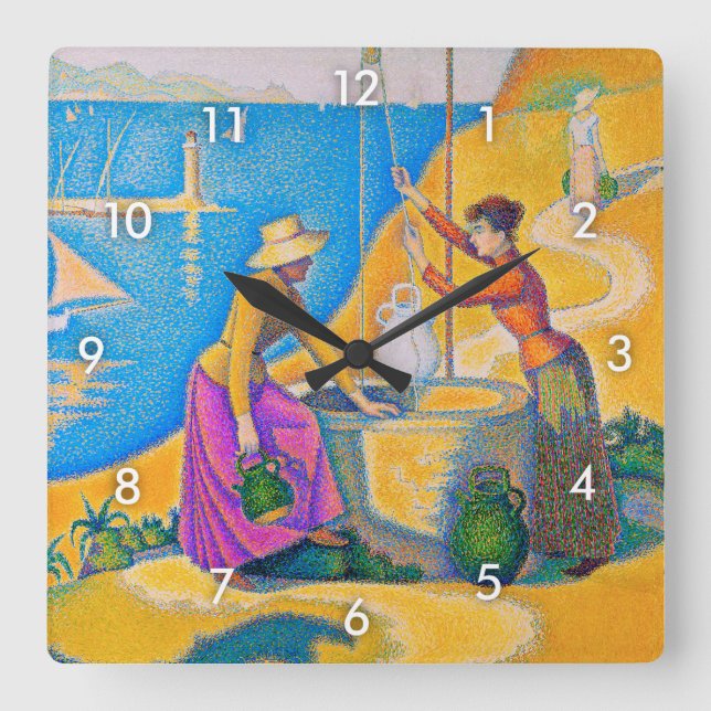 Women at the Well, Signac Square Wall Clock (Front)