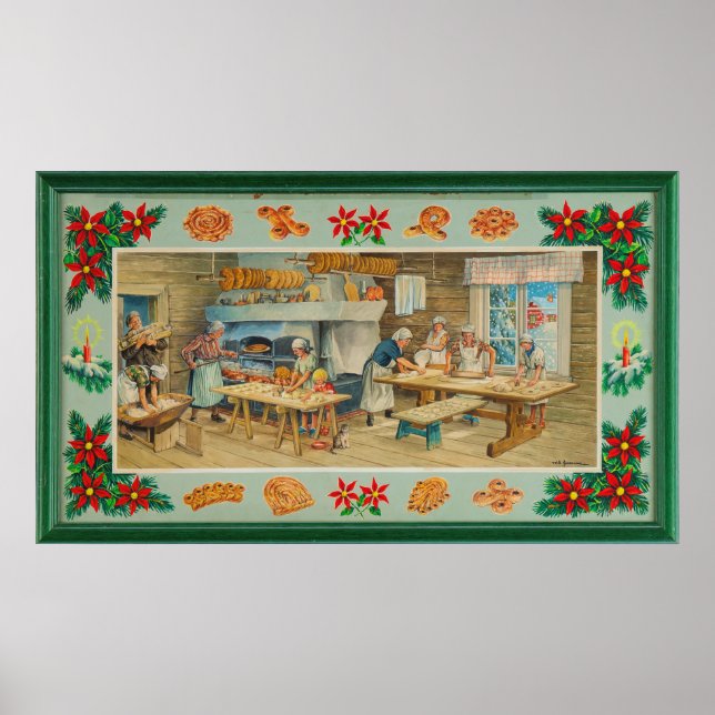 Women at work in a bakery - old illustration poster (Front)