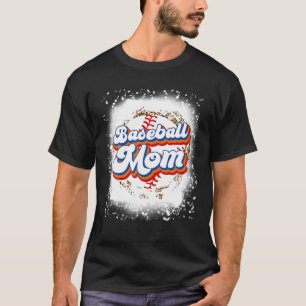Women Baseball Mum Leopard Bleached Baseball Mama T-Shirt