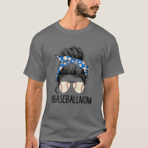 Women Baseball Mum Messy Bun Softball Mum Mother's T-Shirt