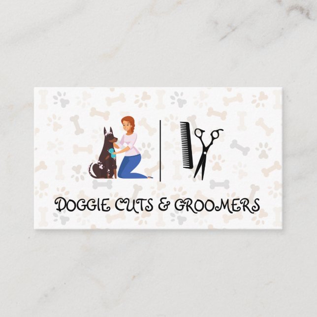 Women Bathing Dog | Scissors Business Card (Front)
