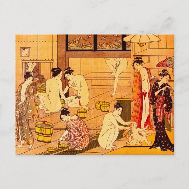 Women Bathing, Torii Kiyonaga Japanese Fine Art Postcard (Front)