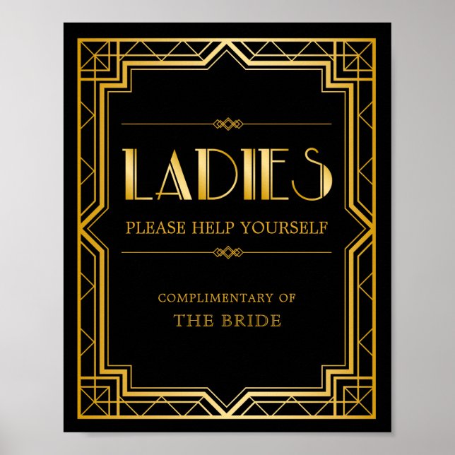 Women Bathroom Basket Sign | Gatsby Art Deco (Front)