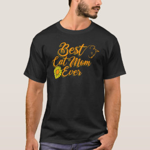 Women Best Cat Mum Ever With Sunflower T-Shirt