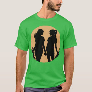 Women best friends females holding hands retro boy T-Shirt