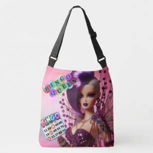 women Bingo Queen doll with purple Mohawk bling Crossbody Bag
