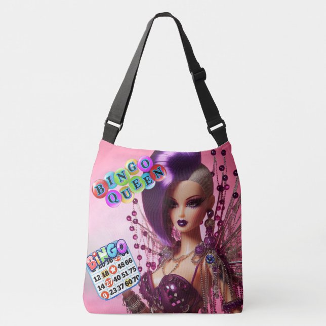 women Bingo  Queen doll with purple Mohawk bling  Crossbody Bag (Front)