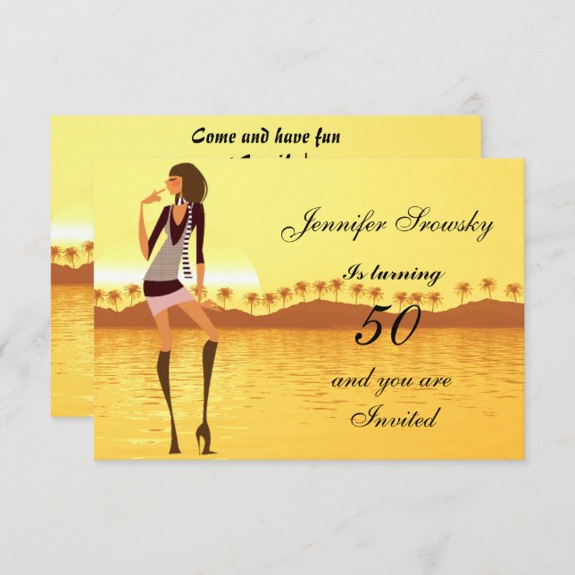 Women Birthday Party gold Invitation (Front/Back)