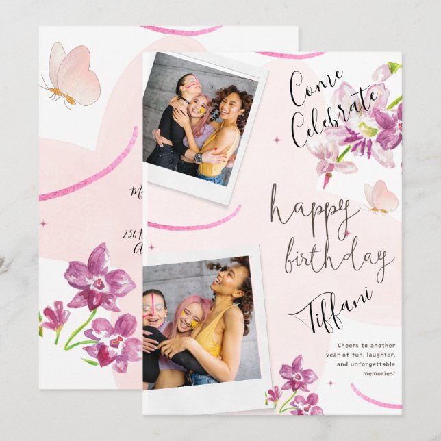 Women Birthday Pink  Invitation (Front/Back)