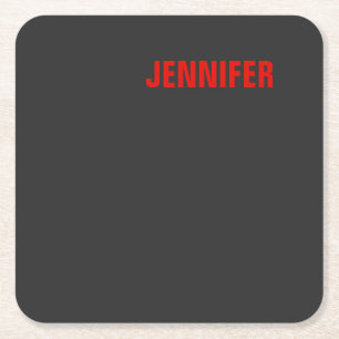 Women Black Colour Your Name Customise Gift  Square Paper Coaster