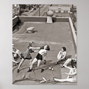 Women Boxing On A Roof 1938 Vintage Poster