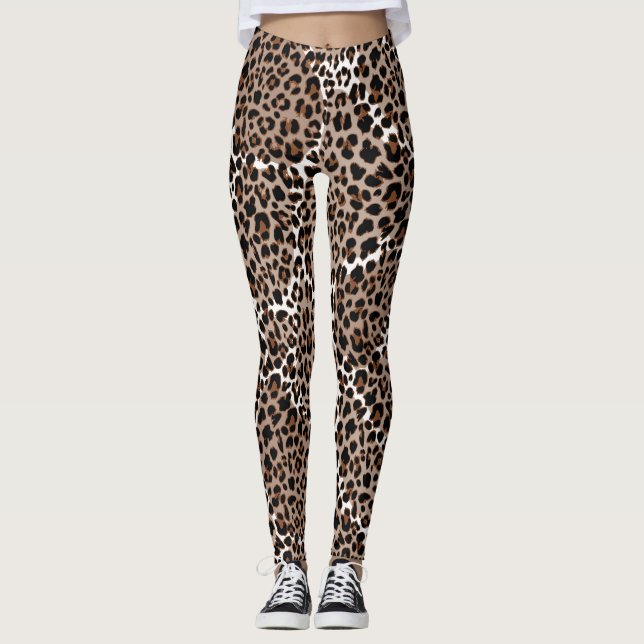 Women Brown/White/Black Animal Print Leggings (Front)