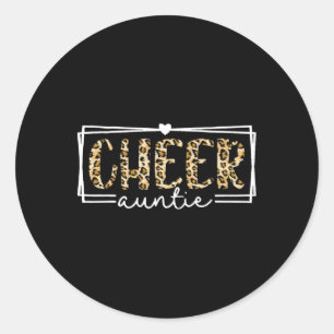 Women Cheer Auntie Leopard Cheerleader Aunt Mother Classic Round Sticker