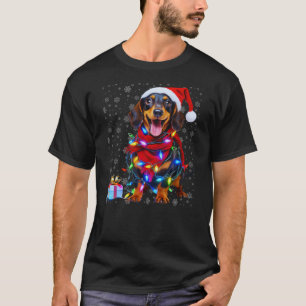 Women Christmas Dachshund Dog Santa Light ugly xma T-Shirt