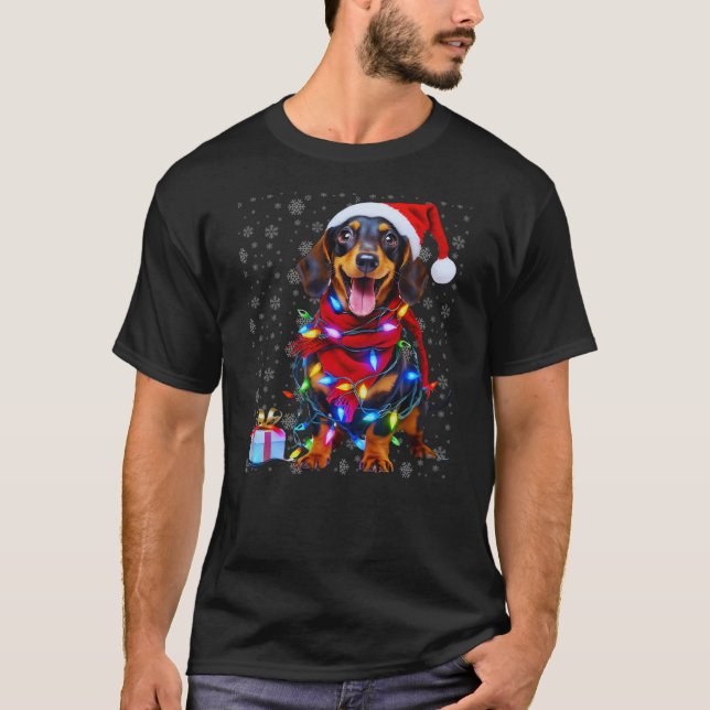 Women Christmas Dachshund Dog Santa Light ugly xma T-Shirt (Front)