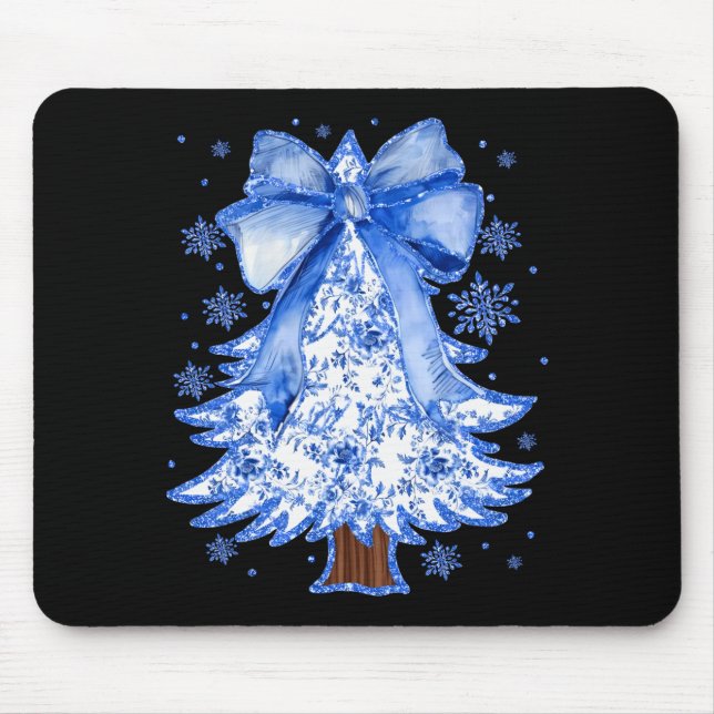 Women Christmas Tree Chinoiserie Blue Floral Coque Mouse Mat (Front)