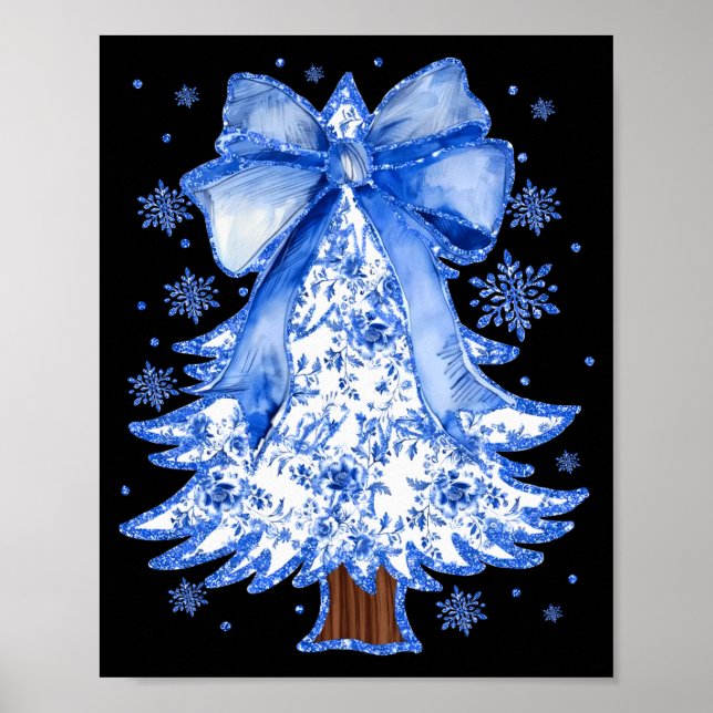 Women Christmas Tree Chinoiserie Blue Floral Coque Poster (Front)