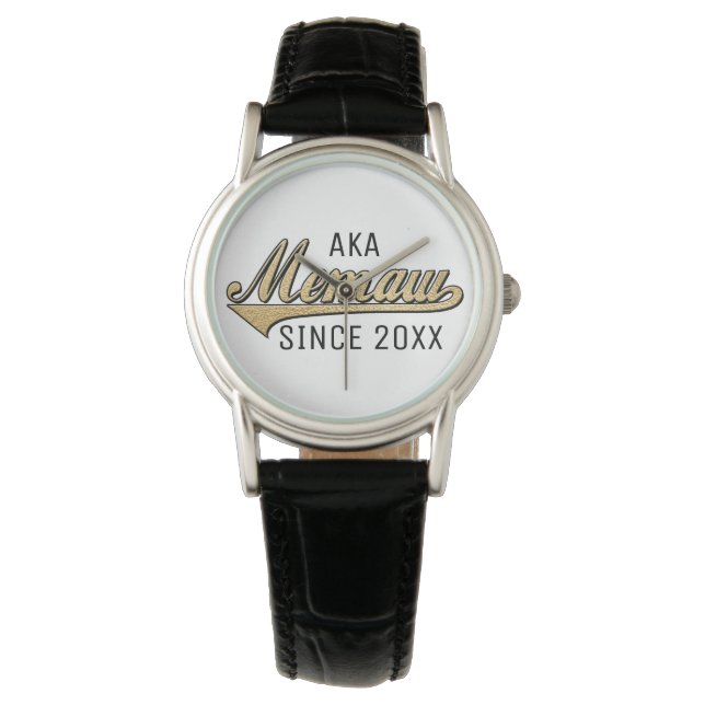 Women Classic Black Leather Watch Memaw/Grandmom (Front)
