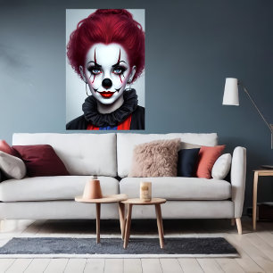 Women clown red hair black nose   AI Art Poster
