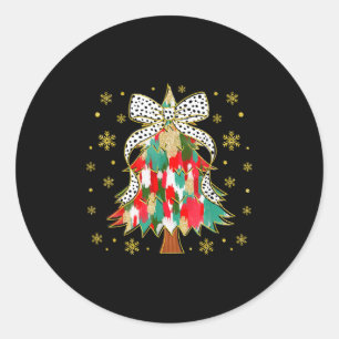 Women Colorful Christmas Tree Coquette Bow Xmas Ho Classic Round Sticker