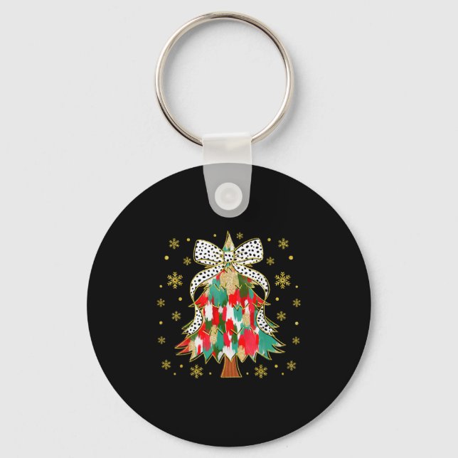 Women Colourful Christmas Tree Coquette Bow Xmas H Key Ring (Front)