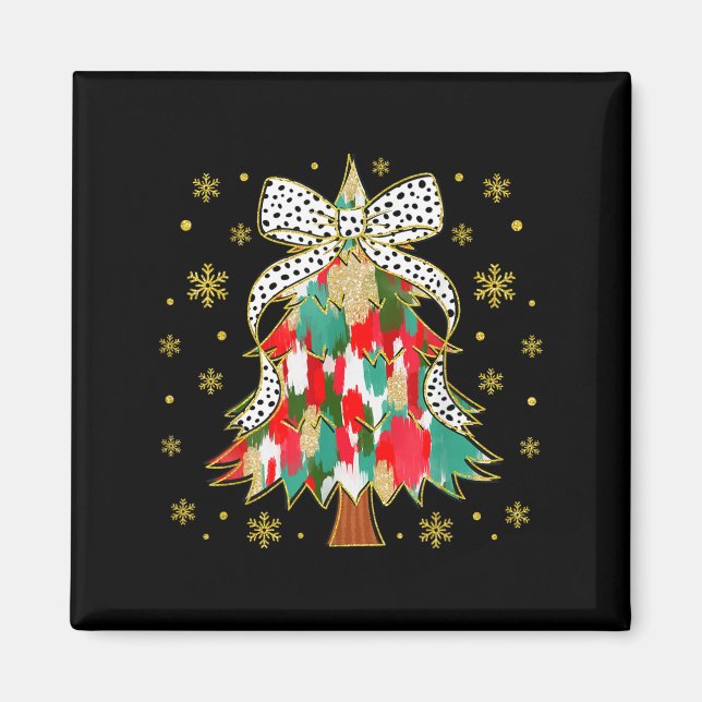 Women Colourful Christmas Tree Coquette Bow Xmas H Magnet (Front)