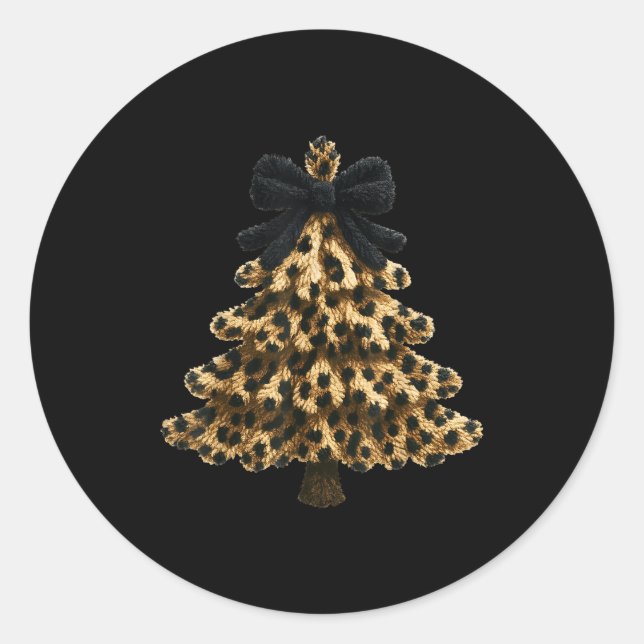 Women Coquette Bow Leopard Christmas Tree Xmas Hol Classic Round Sticker (Front)