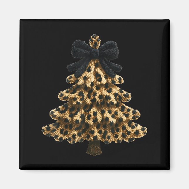 Women Coquette Bow Leopard Christmas Tree Xmas Hol Magnet (Front)