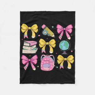 Women Coquette Pink Bow Ribbons Pencil Teacher App Fleece Blanket