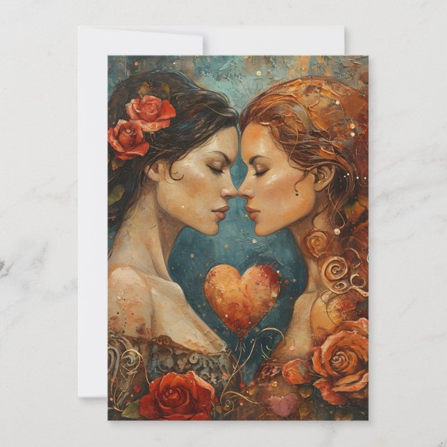 Women Couple LGBTQ Valentine's Day  Holiday Card (Front)