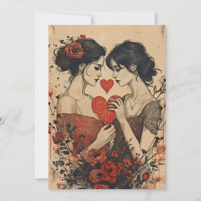 Women Couple Valentine's day  Holiday Card (Front)