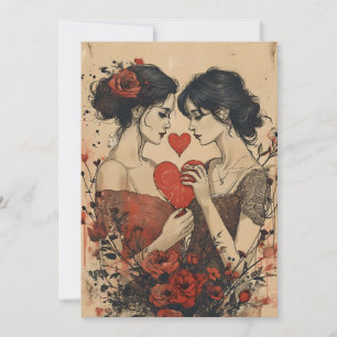 Women Couple Valentine's day Holiday Card