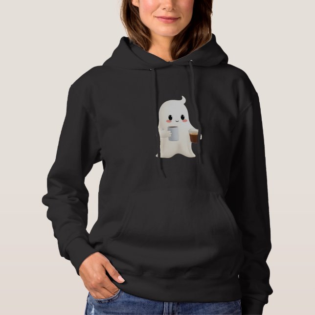 Women Cute Coffee Ghost Pullover Hoodie (Front)