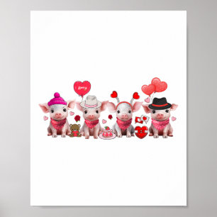 Women Cute Pigs Valentine’s Day Farm Animal Pig Lo Poster
