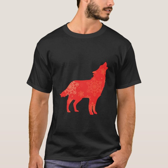 Women Cute Wolf Lover Funny Winter Christmas Holid T-Shirt (Front)