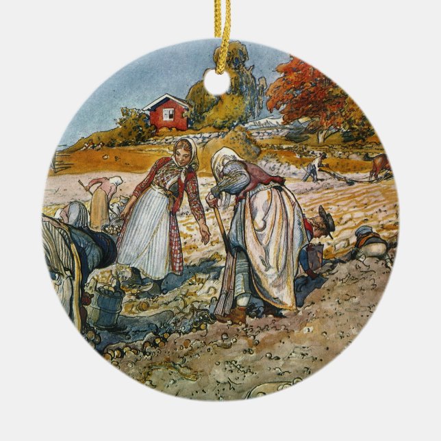 Women Digging Potatoes Ceramic Tree Decoration (Front)