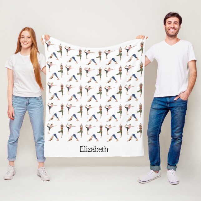 Women Doing Yoga Poses Workout Pattern And Name Fleece Blanket (In Situ)