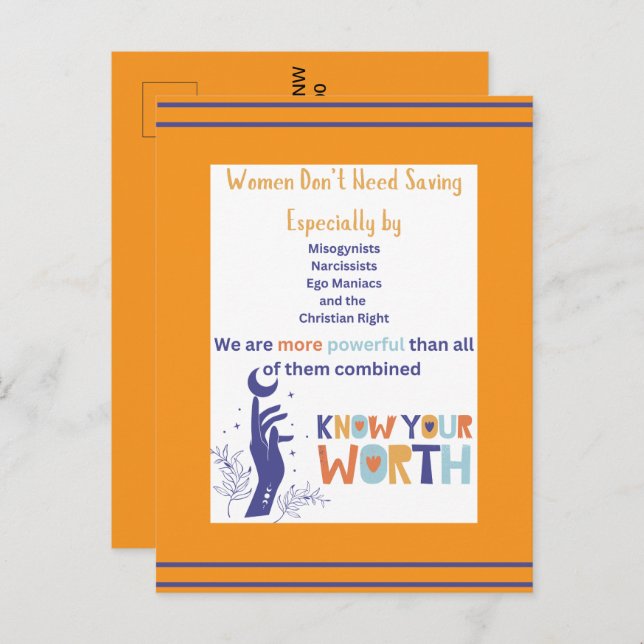Women Don't Need Saving Postcard (Front/Back)
