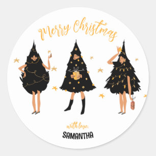 Women Dressed in Black Christmas Tree Classic Round Sticker