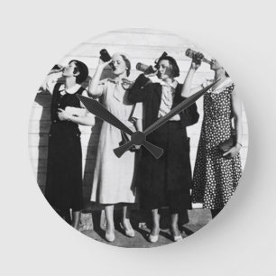 Women Drinking Beer Old Photography Vintage Beer  Round Clock