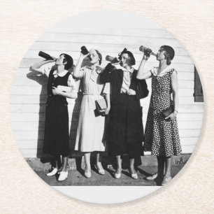 Women Drinking Beer Old Photography Vintage Beer Round Paper Coaster