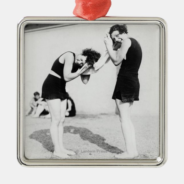 Women Drying their Hair at the Beach Metal Tree Decoration (Front)